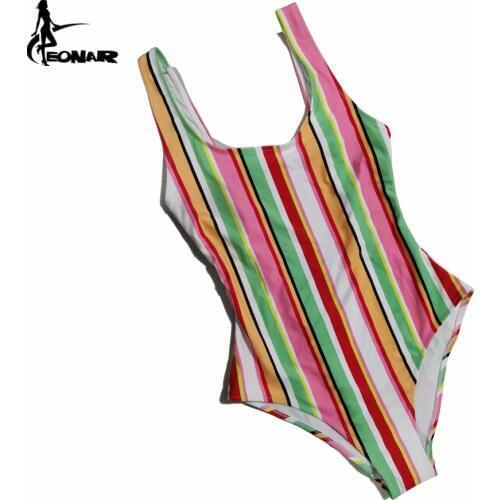 EONAR One Piece Swimsuit 2019 Print Striped Women Swimwear Sport Body Suit Monokini Bathing Suit Plus Size Swimwear Ladies
