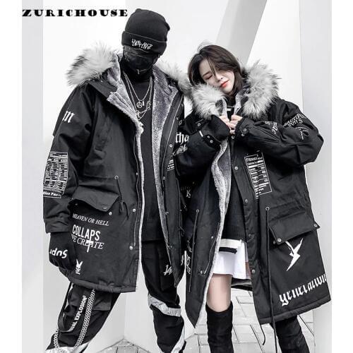 ZURICHOUSE Hip-hop Winter Coat Women Long Fur Collar Warm Parka 2021 Street Style Oversize Couple Hooded Fleece Jacket Ladies