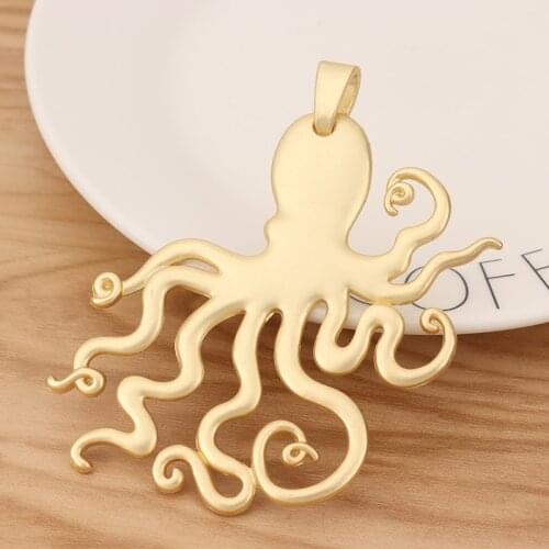 1 Piece Matte Gold Large Octopus Squid Charms Pendants Nautical Steampunk for Necklace Jewellery Making Accessories 90x70mm