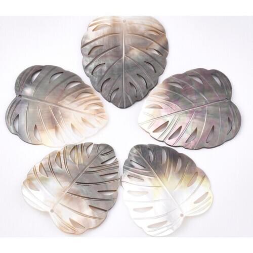 10pcs Black Lip Shell Flat Leaf Pendants Charms for Jewelry Making bracelet necklace 47~48x41~42x3~6mm, Hole: 1.4mm F60