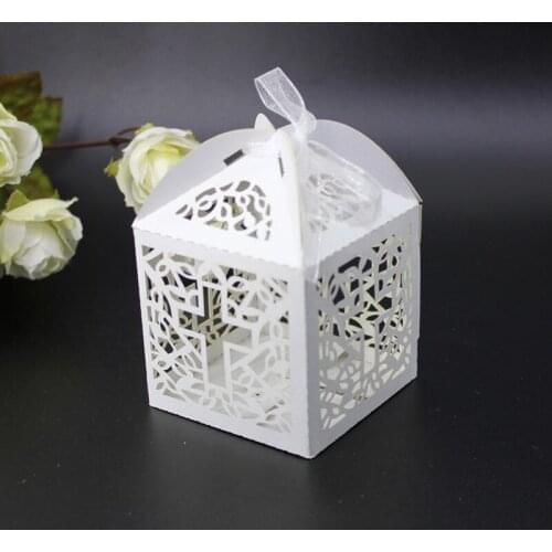 10pcs Hollow Pattern Cross Candy Gift Box With Ribbon Baby Shower Favors Birthday Party Decoration