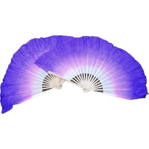 100% Silk Belly Dance Short Fans 1 Pair White to Purple Gradient Colors Double Layered Dance Silk Short Fans Can Be Customized