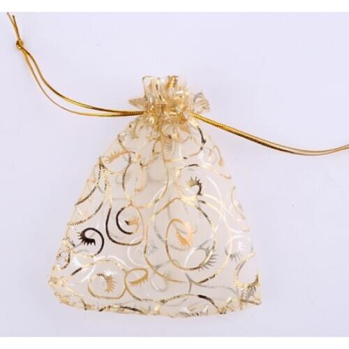 25pcs/lot 7x9cm/9x12cm Gold Color Circle Pattern Beads Jewelry Organza Jewelry Pouch Favor Wedding Party Gift Net Small Bag