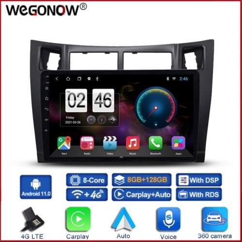 360 Panoramic Camera 6G+128G Android 10.0 Car DVD Player GPS WIFI Bluetooth 5.0 RDS Auto Radio For Toyota Yaris XP90 2005 - 2012