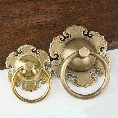6cm/8cm Chinese Style Pure Copper Door Handle Vintage Wooden Door Pattern Pull Ring
