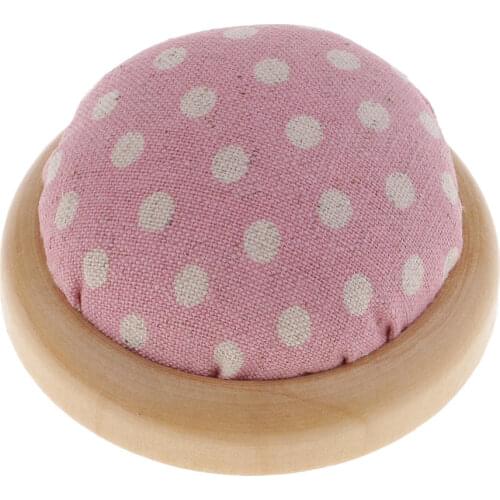 Cotton Fabric Wooden Base Holder Pincushion Embroidery Sewing Tools