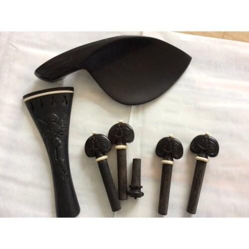 Ebony violin parts 4/4 size hand carved one set 4 violin pegs , one tailpiece , one chinrest
