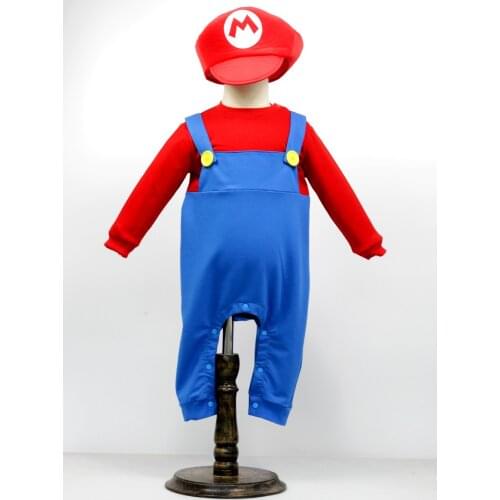 Baby Mario Romper+hat jumpsuit Costume toddllers Cosplay Costume Halloween Costume