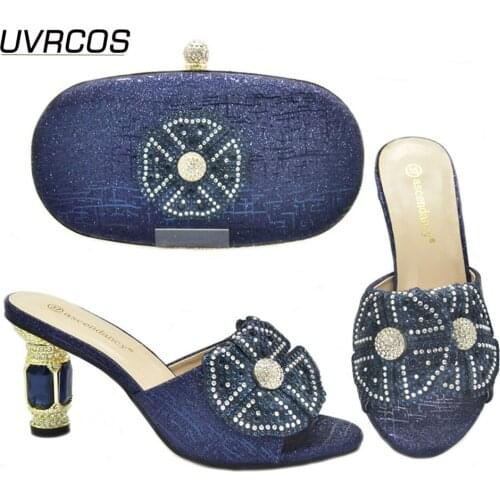 Itallian Design 2021 New D.Blue Fashion Avocado Color Party Elegant Women Shoes and Bag Set full of Rhinestone Dew Comfortable