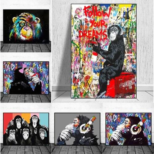 Graffiti Colorful Monkey Canvas Painting Poster And Prints Cute Animal Painting Wall Pictures For Living Room Home Decorations