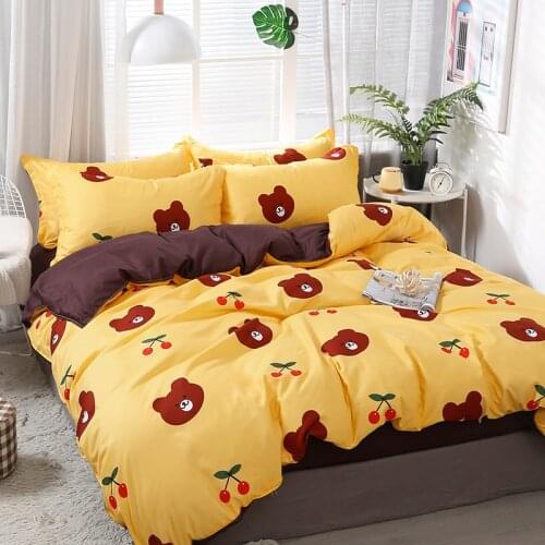 Cartoon Brown Bear Kawaii Comforter Bedding Set Cute Luxury Fashion Kids King Queen Twin Size Bed Linen Duvet Cover Set Gifts