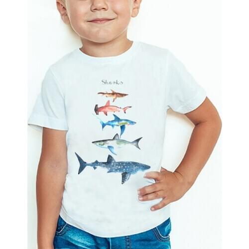 Summer fashion shark print T-shirt childrens Harajuku whale design short-sleeved baby girl boy summer round neck cotton Tshirt
