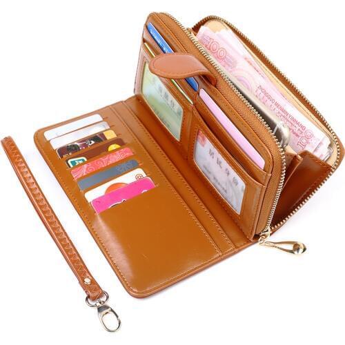 Hot Sale Wallet Brand Coin Purse oil wax Leather Women Wallet Purse Wallet Female Card Holder Long Lady Clutch Carteira Feminina