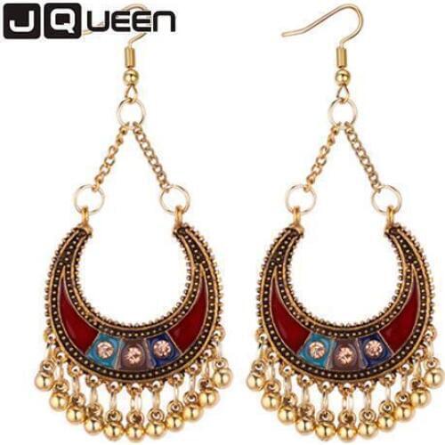 Hot Sale Vintage Moon Drop Earrings For Women Ethnic Jewelry Bohemian Gold Color Fringe Brincos Femme