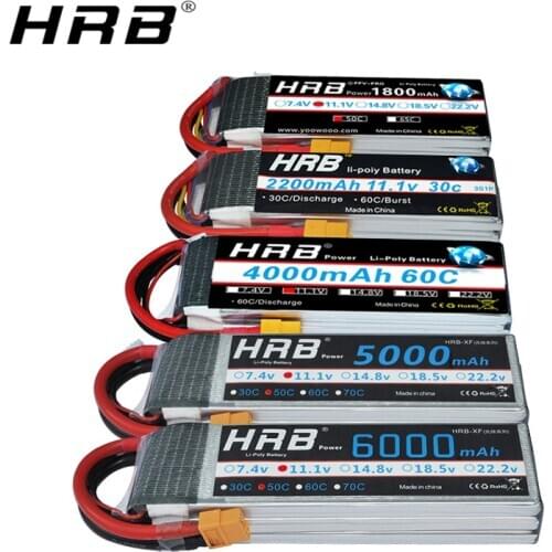HRB 3S Lipo Battery 11.1V 1500mAh 2200mAh 5000mAh 6000mAh 30C 45C 50C with T plug for Trex-450 Fixed-wing Helicopter Quadcopter