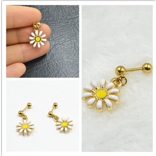 Lot 50pcs Body Jewelry- Daisy Flower Ear Studs/Earring Stainless Steel Helix Bar Upper Earring Body Piercing Jewelry