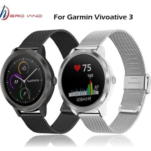 Stainless Steel Metal Watchband For Garmin Vivoactive 3 Music Vivoative 4 Strap for Garmin Venu / Vivomove HR Watch Wrist Band