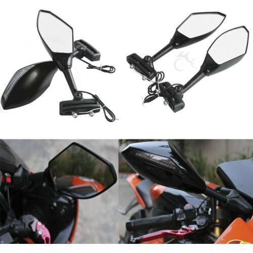 Motorcycle Universal Rearview Mirrors With Turn Signals LED Lights For Honda Yamaha Suzuki