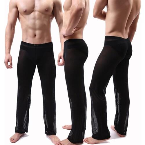 Mens Pajama Pants Sexy Sleep Bottoms Male Sleepwear Long Loungewear See Through Soft Lightweight Home Lounge Pant Underwear