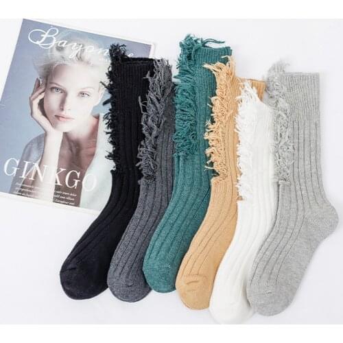 New Vibrato Net Celebrity Personality Cotton Socks Female Tide Brand INS Wind Pile Pile Tube Socks Hand-Cut Hole Hollow Socks
