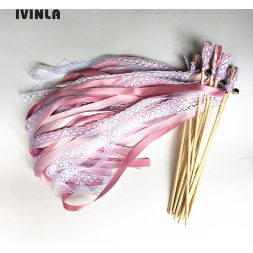 Newest 50pcs/lot deep pink Lace Wedding Ribbon stick for wedding decoration