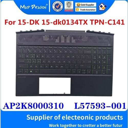 NEW Laptop US green backlit keyboard palmrest Upper cover For HP Pavilion 15-DK 15-dk0134TX TPN-C141 AP2K8000310 L57593-001