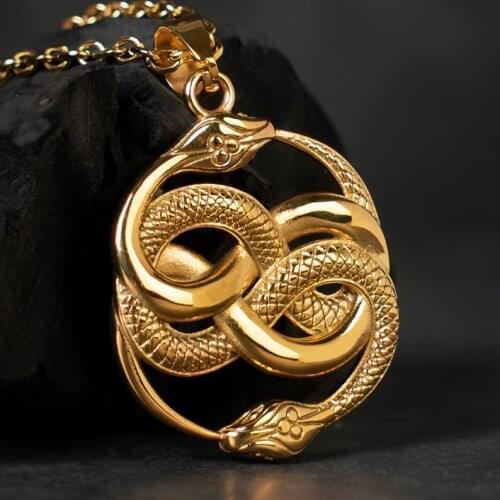 Snake stick stainless steel necklace for men Caduceus Greek mythology style fashion jewelry