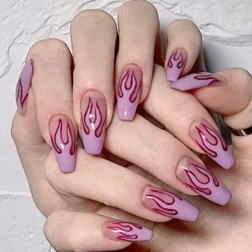 Flame Type Taro Purple Long Ballet Wearing Nail Art Finished Fake Nail Nail Patch Nail Patch Removable TN