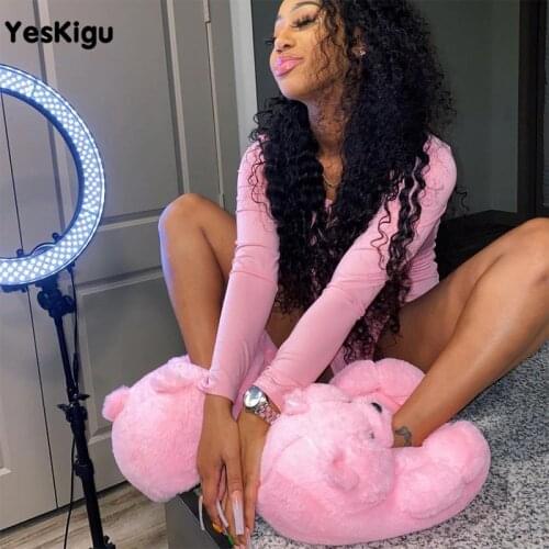 Teddy Bear Plush Slippers Women Men Cartoon Cartoon Bear House Slipper Winter Warm Soft Anti-slip Furry Faux Fur Shoes Slipper