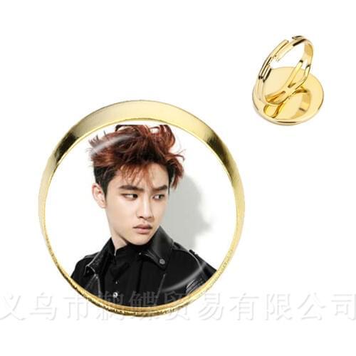 Hot KPOP EXO Rings EXO Member Figure Silver/Golder Plated 2 Color Adjustable Rings For Fans Support Jewelry