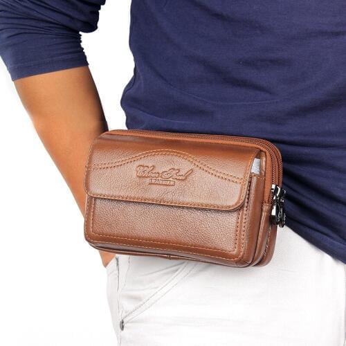 Genuine Leather Waist Pack Fanny pack Men Wallet Belt Bags Coin Purse male 5.5 inch Mobile Phone Pouch Clutch bum Money Bag
