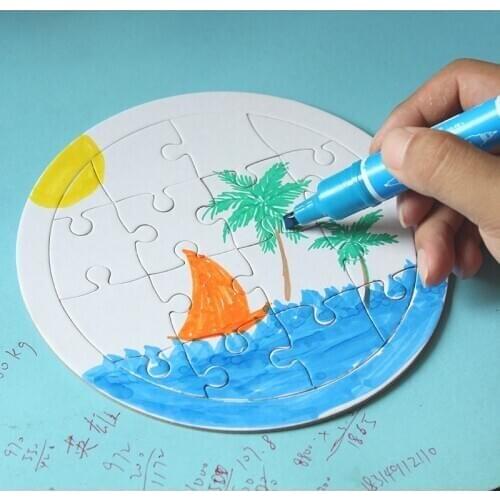 Blank Coloring Puzzle Paper White Mold Board Children DIY Production Puzzle Coloring Graffiti Painting Children Educational Toys
