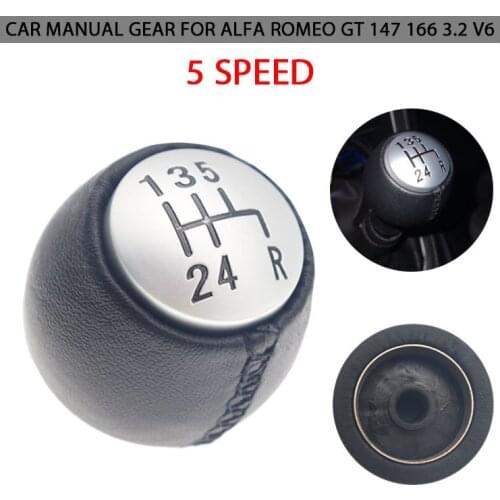 5 Speed Car Auto Manual Gear Shift Knob PU Leather Lever Shifter Handball Round 55347088 For Alfa Romeo GT 147 166 3.2 V6