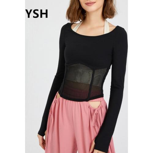 Autumn Women Round Neck Long Sleeve Yoga Shirts Mesh Stitching Fitness Tops Running Tight Sports T-shirt Quick Dry Workout Tops