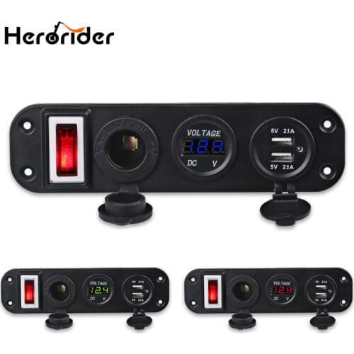 Car Cigarette Lighter Power Socket Plug 4.2A Charger Dual USB Adapter LED Voltmeter Dual Socket USB Adapter Charger With Switch