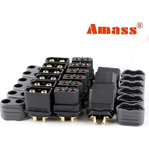 Amass XT60 XT60H Black Bullet Connector Plug Upgrated of XT60 Plug Sheath Female & Male Black Plated for RC Parts Lipo Battery