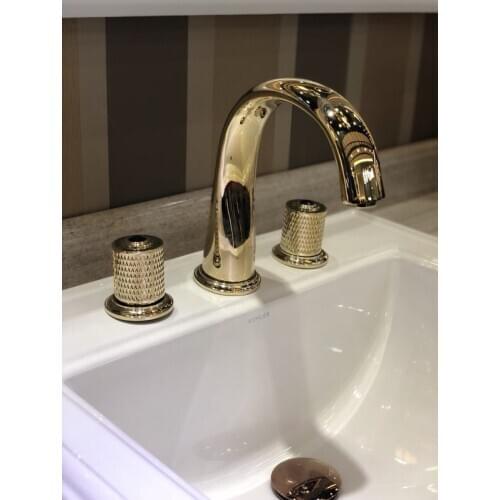 TI-GOLD PVD 8 inch 3 Holes widespread bathroom Lavatory Sink faucet mixer tap deck mounted Luxury tap Round handles NEW