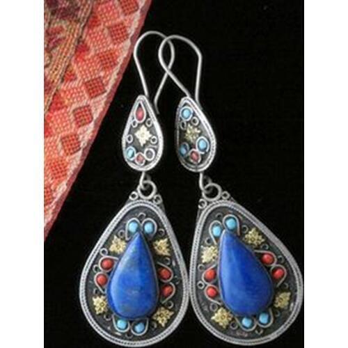 Vintage Ethnic Multicolor Dangle Earrings For Women Antique Silver Water Drop Blue Earings Wedding Statement Brincos Jewelry