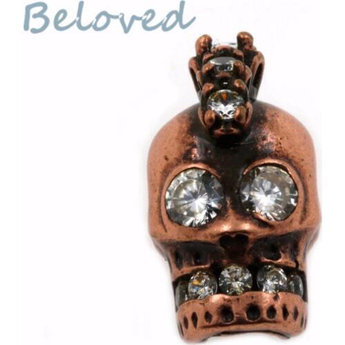 Vintage Micro Paved Clear Zirconia Head Skull Metal Charms Beads, Cubic CZ Mens Bracelet Making Spacer Beads, BG18222