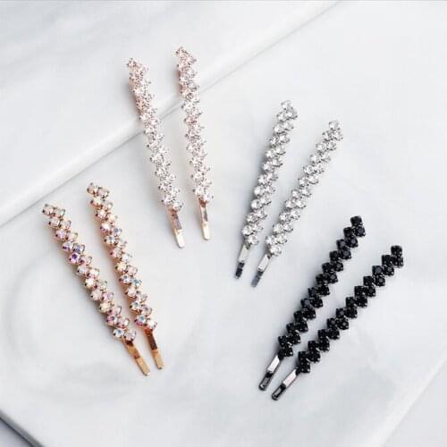 2 Pcs Shining Crystal Rhinestone Hair Clip For Women Elegant Korean Design Snap Barrette Stick Hairpin Hair Styling Accessories