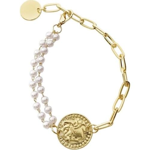RZ100 Pearl Bracelet Retro Court Temperament Simple Bracelet Stitching Fashion Geometric Pendant Bracelet Female