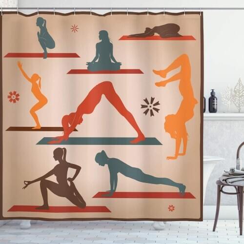 Yoga Decor Collection Female Yoga Asana Silhouettes Modern Stretch Movement Abdominal Physical Slim Shadow Image Polyester