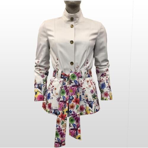Women Genuine Leather White Jacket Real Sheepskin Coat Digital Printing On Flowers New Fashion Oversize Outerwear Real Leather
