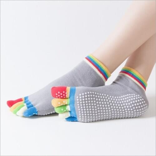 2 Pairs Women Yoga Socks Solid Cotton Comfortable Open Toe Non-slip Rainbow Colors Five-finger Socks Casual Knee High Sport Sock