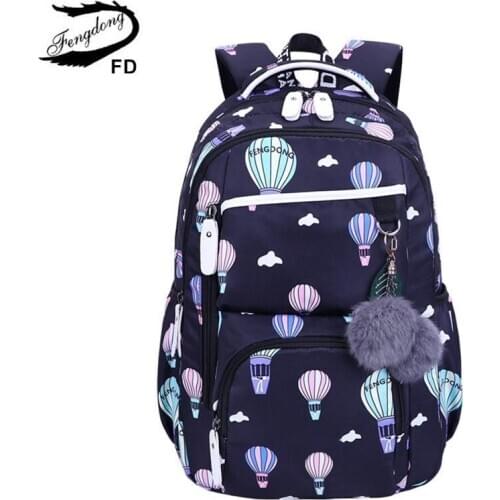 Fengdong cute backpack waterprof nylon school backpack for children school bags for girls child bookbag female travel laptop bag