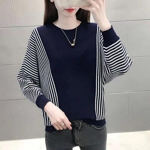 Women Striped Knitted Pullover Bat wing Sleeve O-neck Female Pull Jumpers Fashion Casual Pullovers Sweaters Tops Femme Jumpers