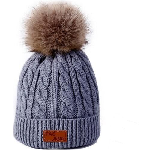 Doitbest 2 to 8 Years old Winter hat for kid beanies Fake fur ball Beanie Children knit hats warm kids girls Earflap caps