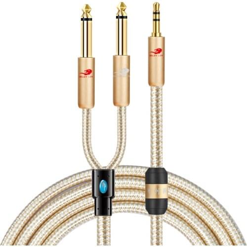 1/8'' 3.5mm to 2 x 6.35mm Jack 1/4 Inch TS Mono Male Audio Cable for Mixer Amplifier Home HiFi System Y Splitter Shielded Cords