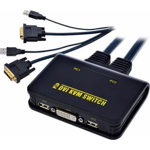 1pcs KVM Switcher 2 - Ports USB 2.0 DVI Audio Video Cable Cord For Monitor Keyboard Mouse