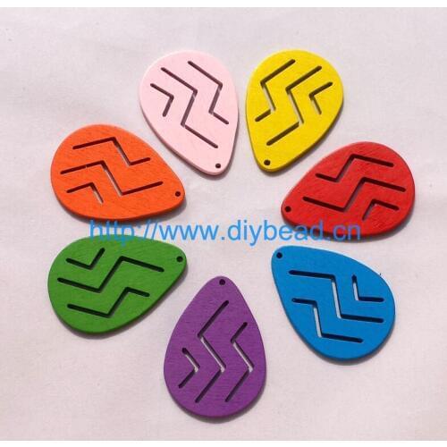 10pcs DIY Jewelry Making Findings painted wood for decoration Hollow Pendants Mix Color Drop Shape Earring Handcraft Department